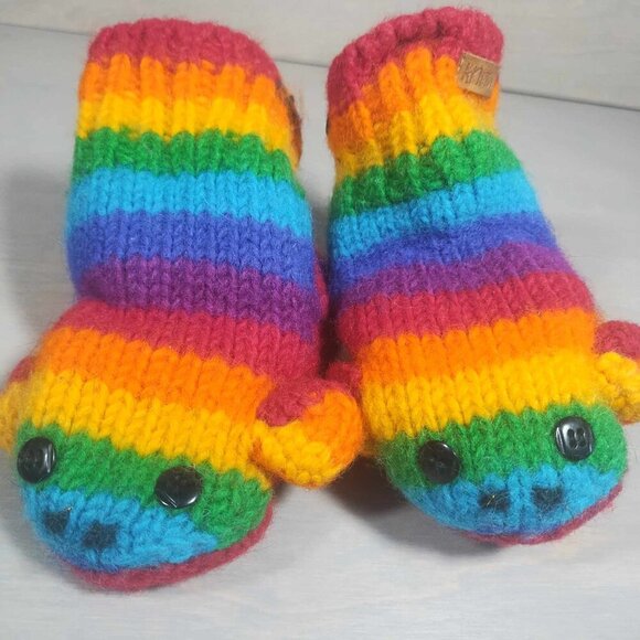 Knitwits sock monkey rainbow gloves 100% wool exterior pride warm size 2-4t - Picture 11 of 12
